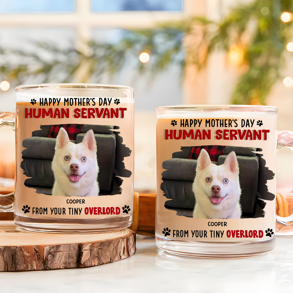 Custom Photo Mother's day Birthday Gifts For Dog Mom, Dog Lovers • Happy Human Servant Ver Dog Photo - Personalized Glass Mug