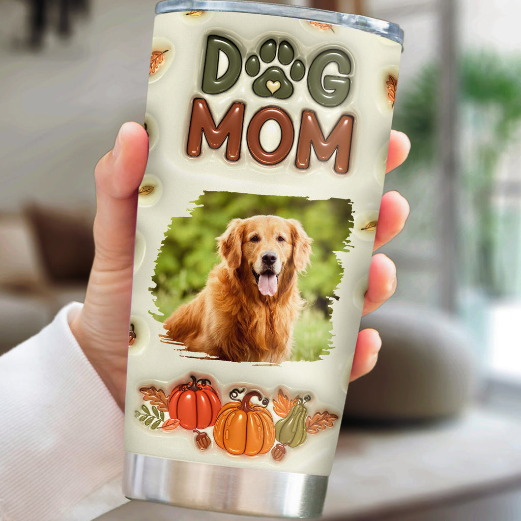 Custom Christmas Birthday Gifts For Pet Lovers • Dog Mom Autumn Version Photo - Personalized 3D Inflated Effect Tumbler