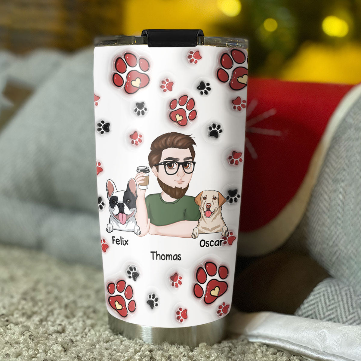 Custom Mother's day Birthday Gifts For Pet Mom, Pet Lovers • Love Dog Family - Personalized 3D Inflated Effect Tumbler