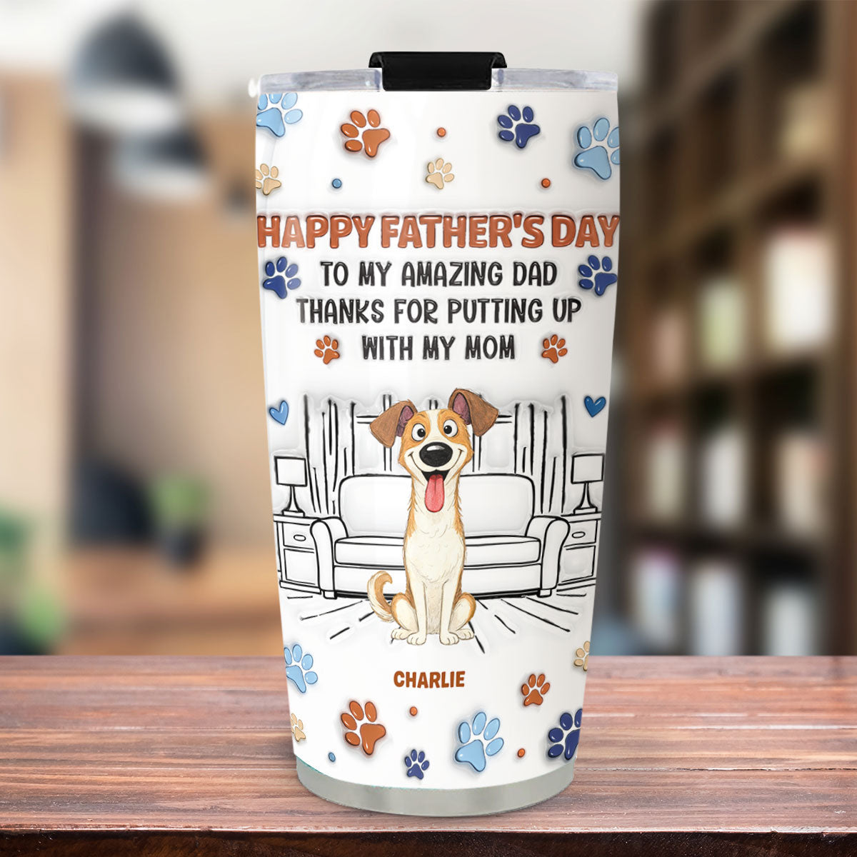 Custom Father's day Birthday Gifts For Dog Dad, Dog Lovers • Putting Up My Shit Daddy - Personalized 3D Inflated Effect Tumbler
