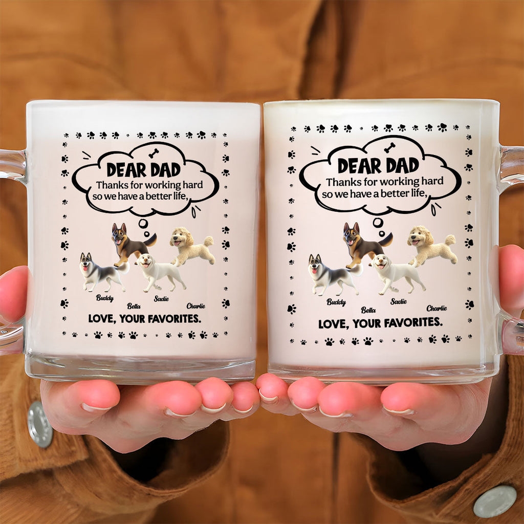 Custom Father's day Birthday Gifts For Dog Dad, Dog Lovers • Dear Dad - Personalized Glass Mug
