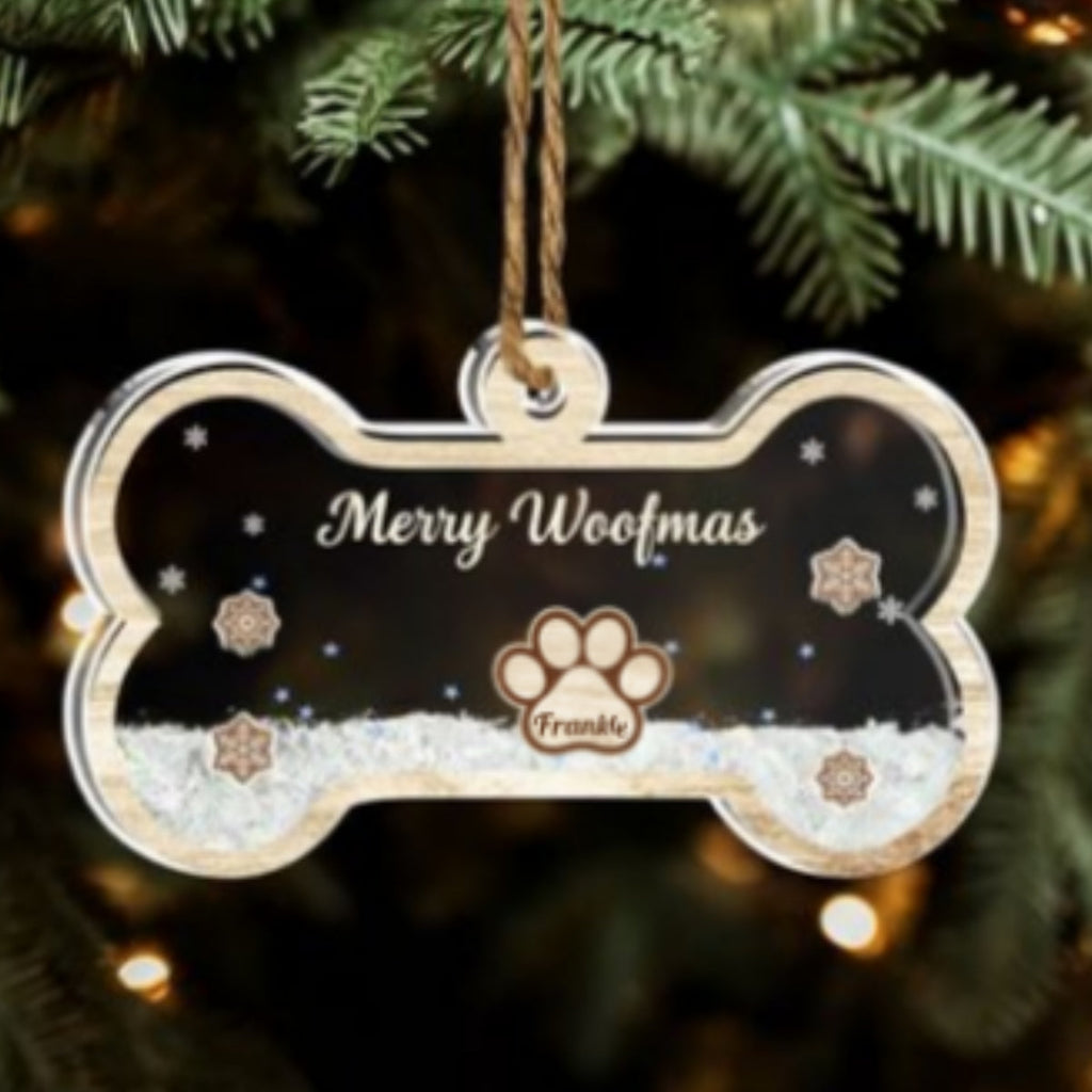 Paw Merry Woofmas - Personalized Acrylic Shaker Ornament