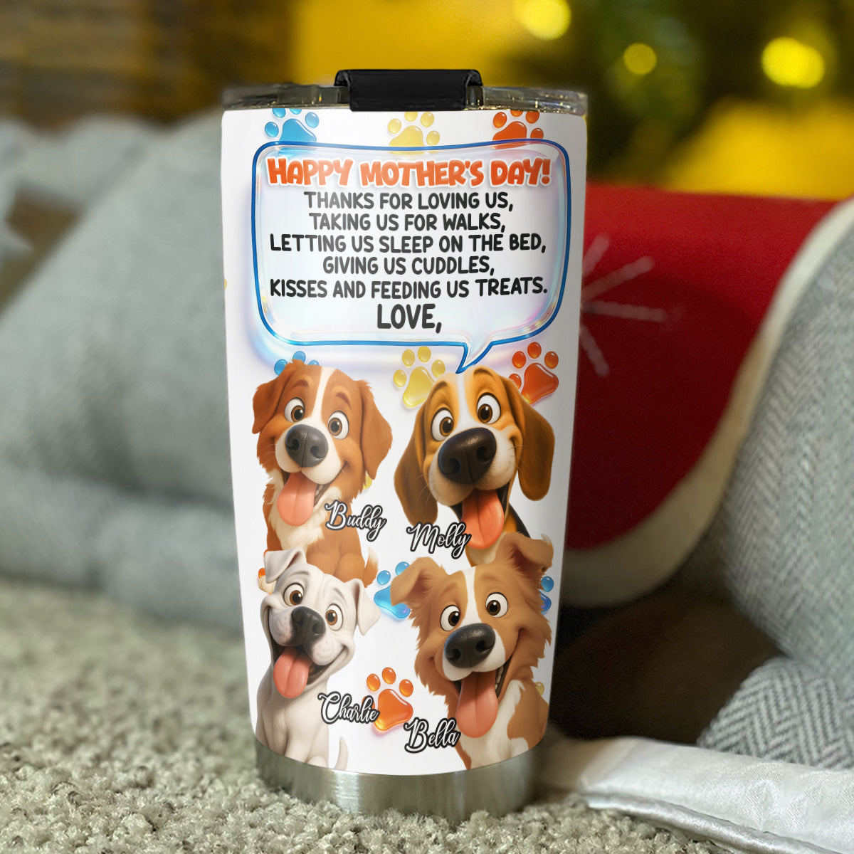 Custom Mother's day Birthday Gifts For Dog Mom, Dog Lovers • Thanks For Loving Me Mom 2 - Personalized 3D Inflated Effect Tumbler