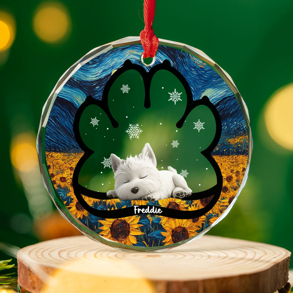 Custom Christmas Memorial Sympathy Gifts For Dogs, Cats • Lay Here With Me - Personalized Glass Ornament