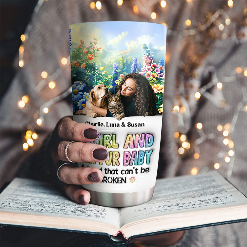 Custom Photo Christmas Birthday Gifts For Cat Mom, Cat Lovers • A Girl And Her Lovely Fur Baby Photo - Personalized 3D Inflated Effect Tumbler