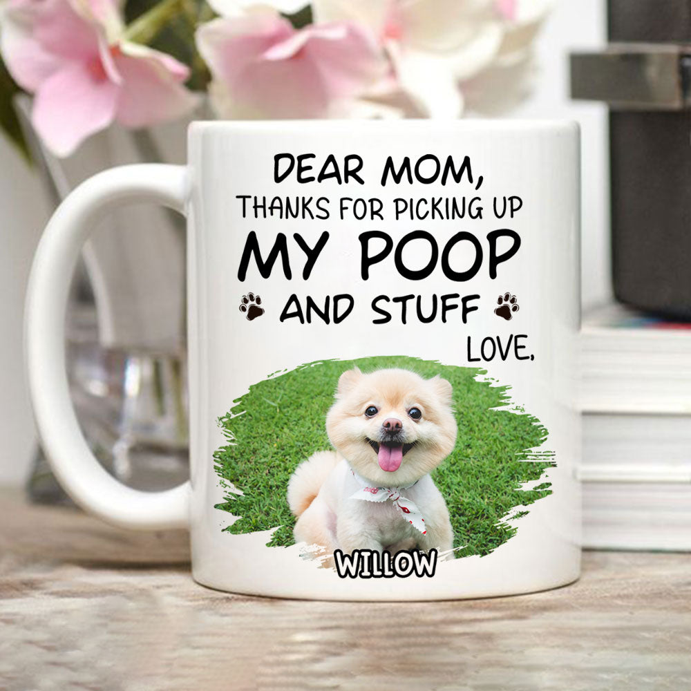 Custom Photo Christmas Birthday Gifts For Dog Lovers • Picking Up My Poop Cartoon Photo - Personalized Coffee Mug