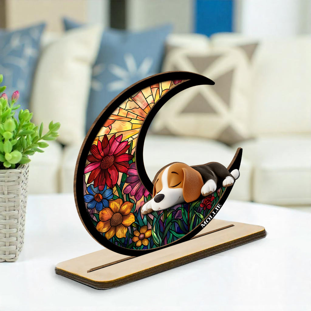 Dreaming Of Treats And Belly Rubs - Personalized 2-Layer Wood Plaque With Flat Base