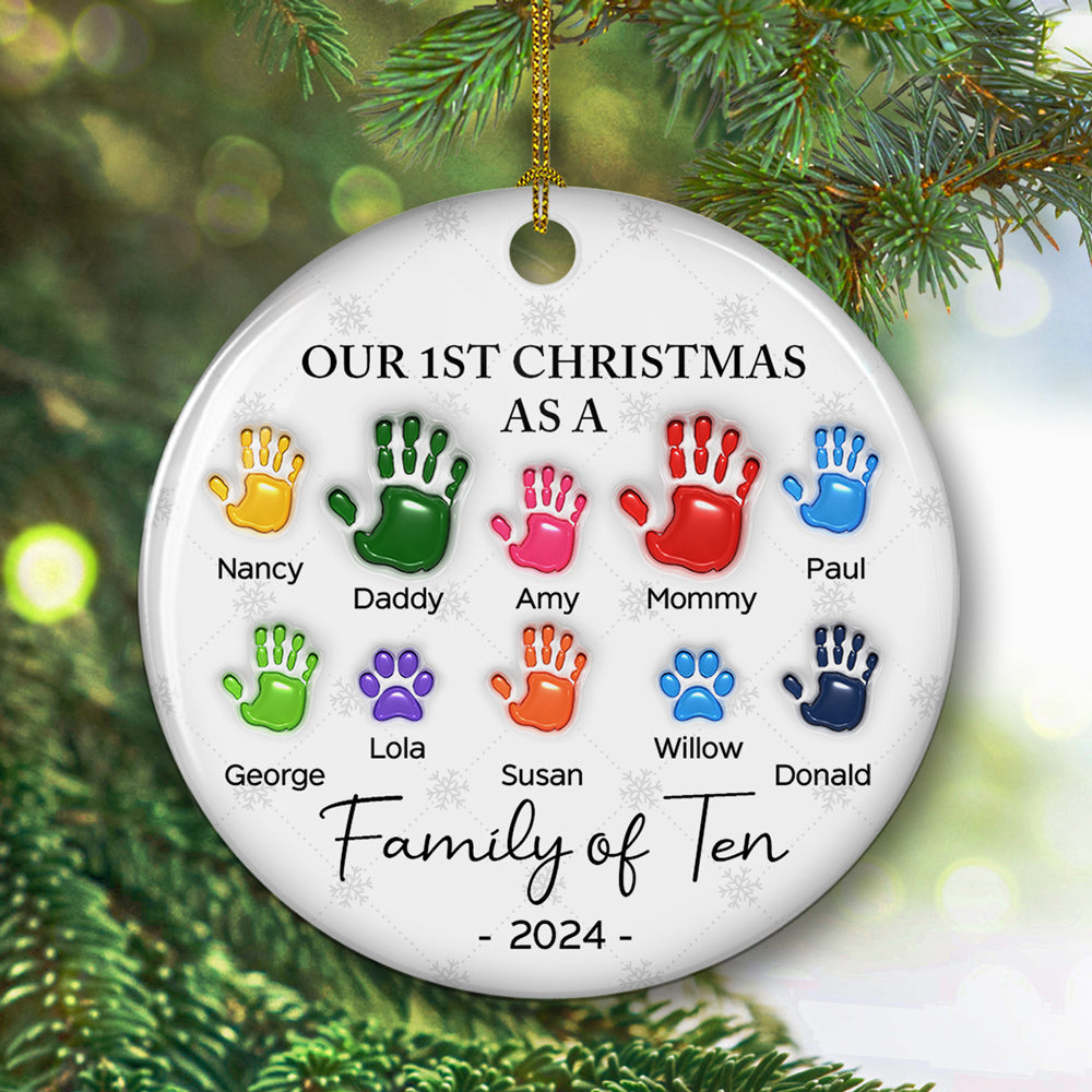 First Christmas As A Family Handprints - Personalized 3D Inflated Effect Ceramic Ornament