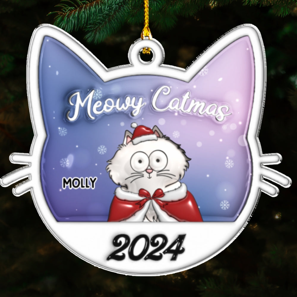 Custom Christmas Decor Home Birthday Gifts For Cat Lovers • Meowy Catmas 2024 - Personalized 3D Inflated Effect Acrylic Ornament
