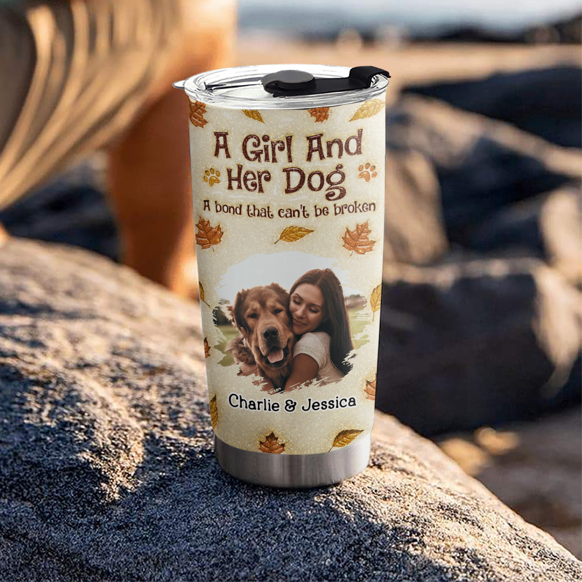 Custom Photo Christmas Birthday Gifts For Dog Mom, Dog Lovers • A Girl And Her Dog Autumn Photo - Personalized 3D Inflated Effect Tumbler
