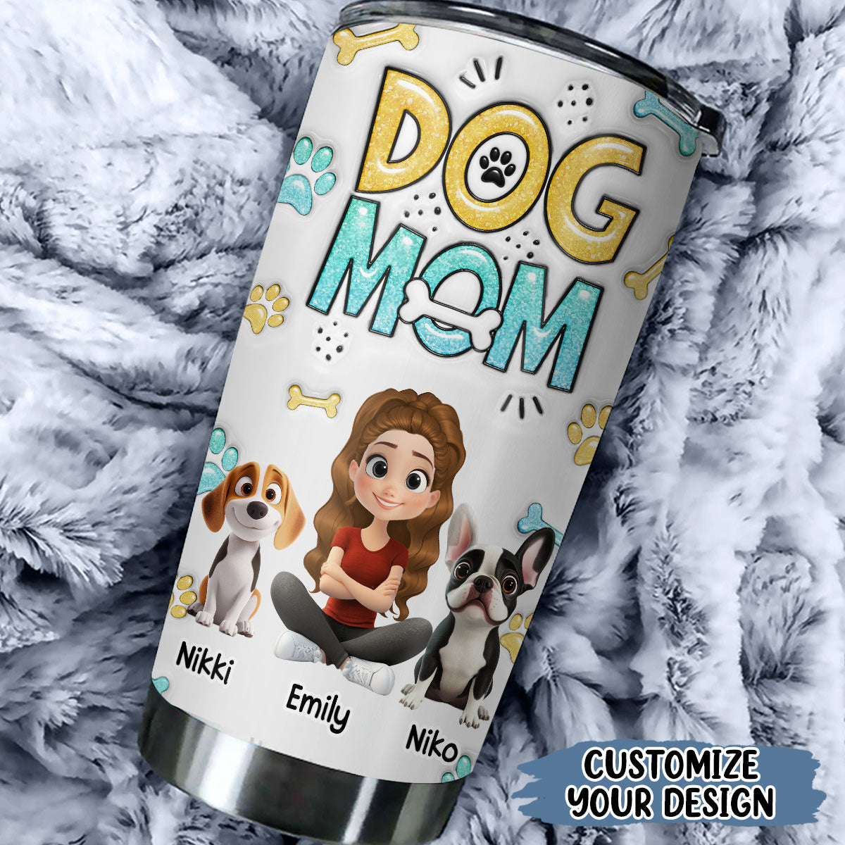 Custom Christmas Birthday Gifts For Dog Mom, Dog Lovers • The Dog Mom - Personalized 3D Inflated Effect Tumbler