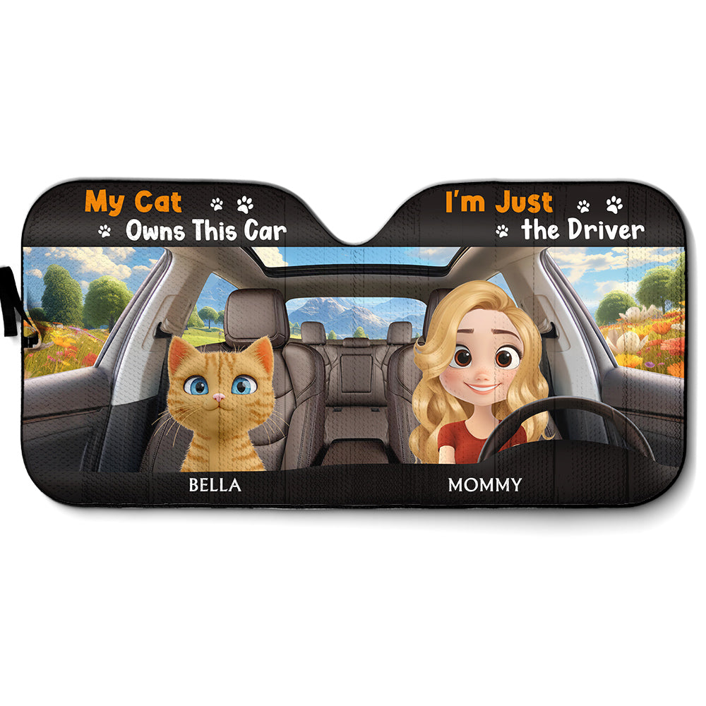 Custom Christmas Birthday Gifts Car Accessories for Cat Parents • My Cats Owns This Car - Personalized Car Sunshade
