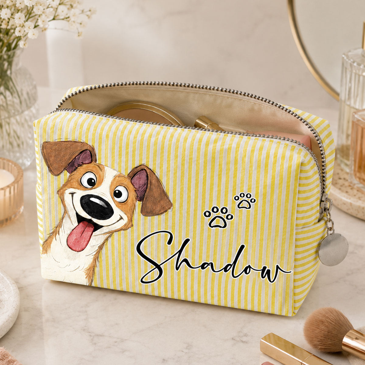 Dogs Make Life Better - Personalized Seersucker Print Makeup Bag