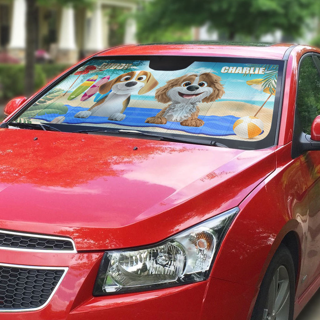 Custom Christmas Birthday Gifts Car Accessories for Dog Parents • Dog And Beach - Personalized Car Sunshade