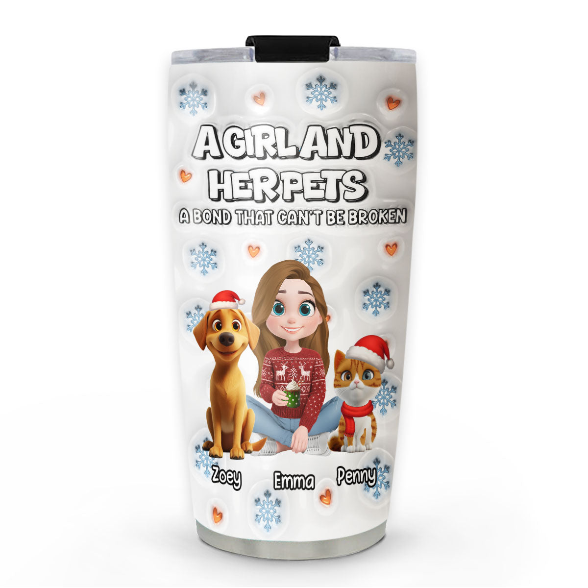 Custom Christmas Birthday Gifts For Pet Mom, Pet Lovers • Christmas Day With Fur Mom Ver 2 - Personalized 3D Inflated Effect Tumbler