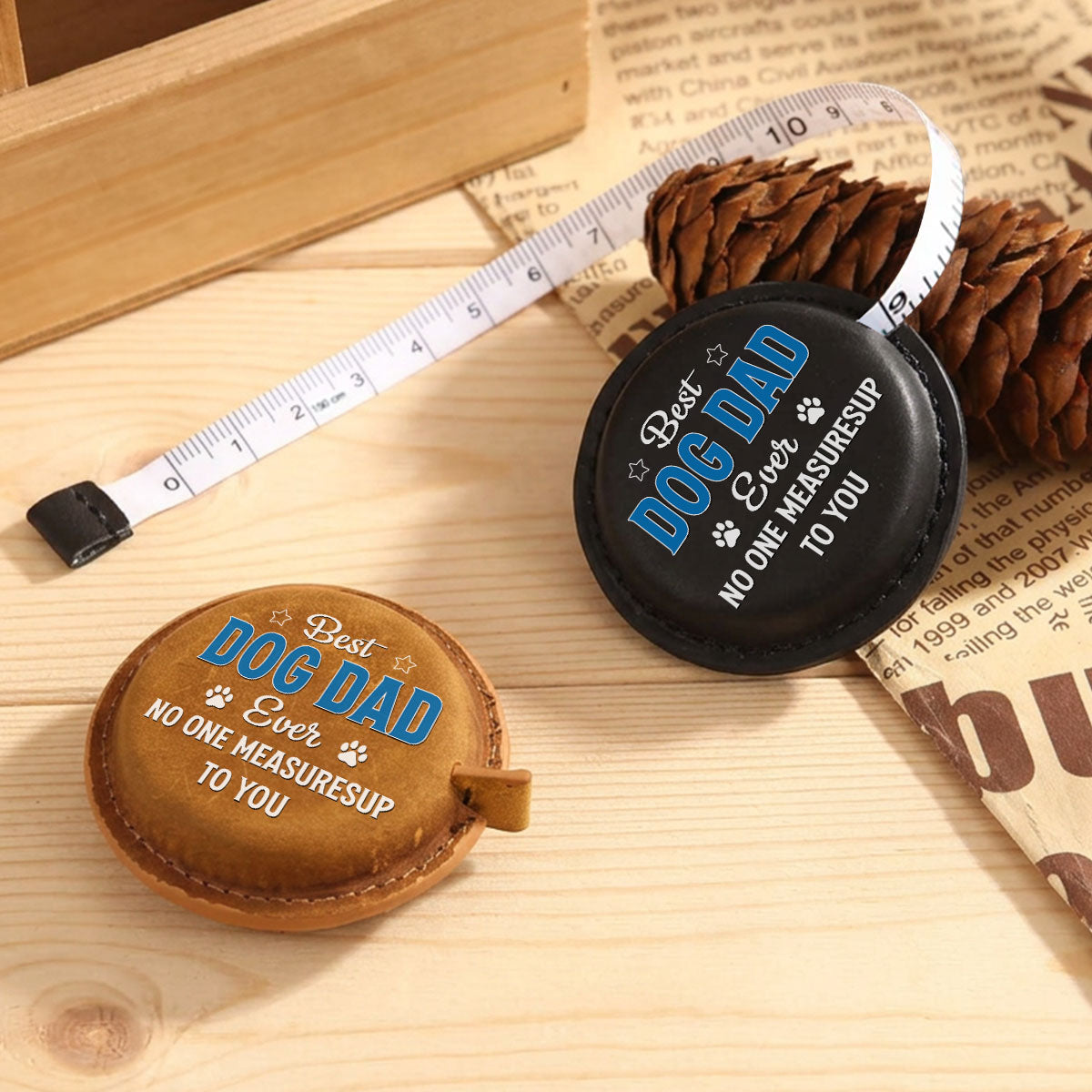 No One Measures Up To Dog Dad - Personalized Leather Tape Measure