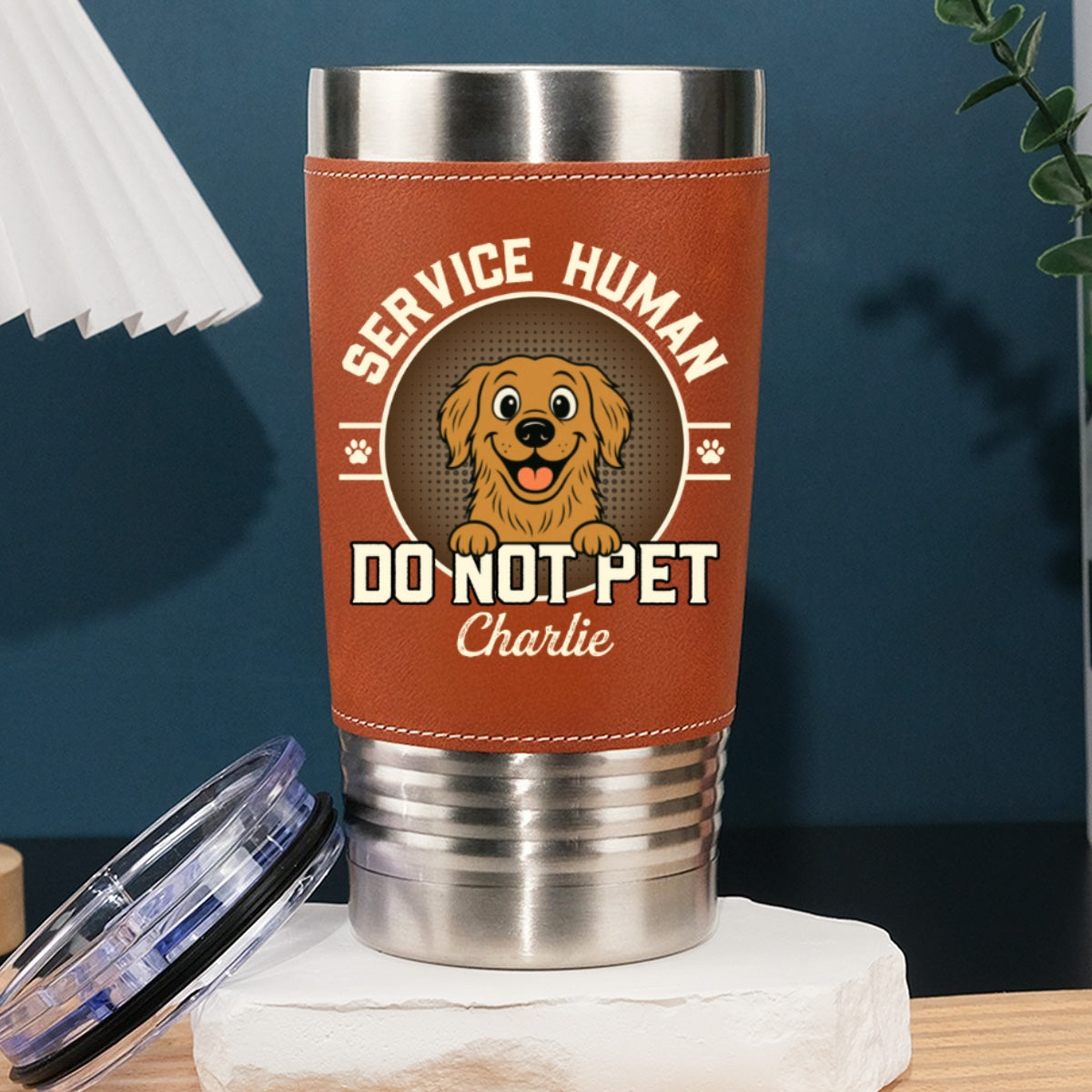 Custom Christmas Birthday Gifts For Dog Lovers • Service Human Logo - Personalized Leather Tumbler
