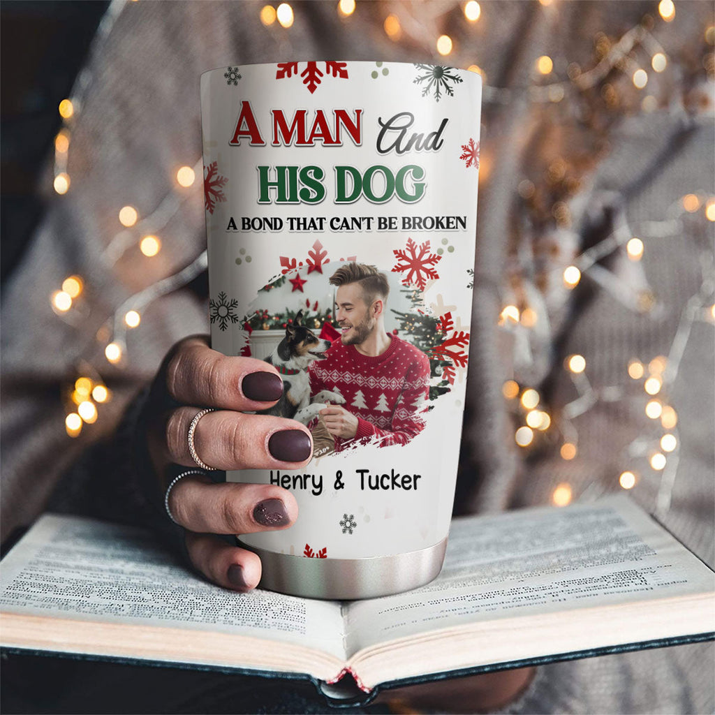 Custom Photo Christmas Birthday Gifts For Dog Dad, Dog Lovers • A Man And His Dog Love Christmas Photo - Personalized Tumbler