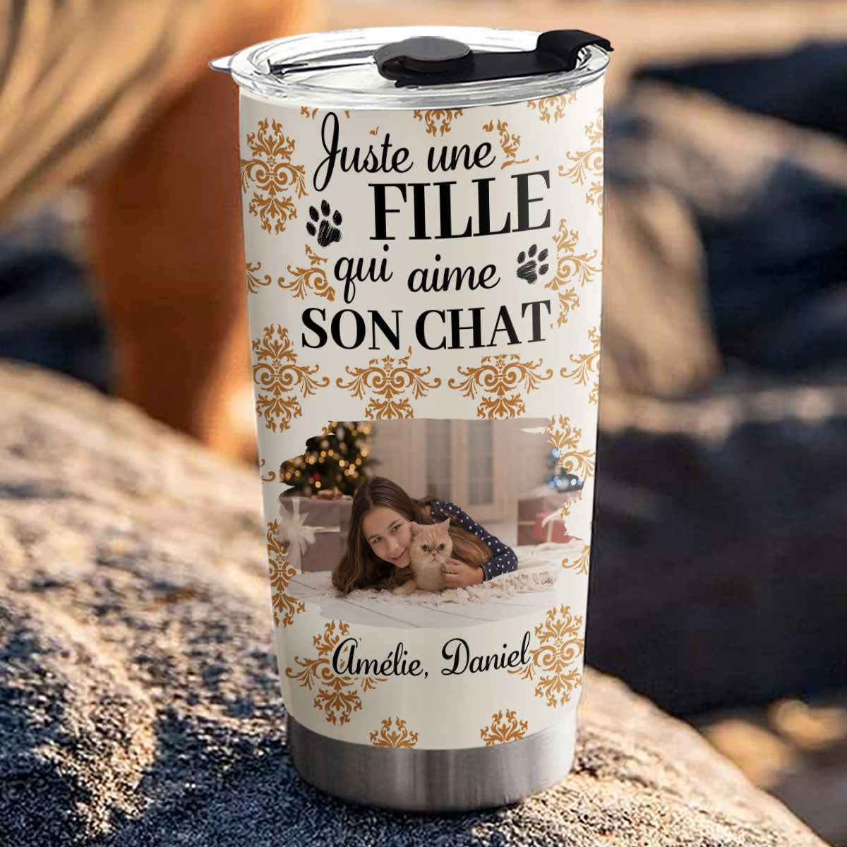 Custom Photo Christmas Birthday Gifts For Pet Mom, Pet Lovers • Gobelet Personnalisé - Chat Citrouille d’Automne Photo