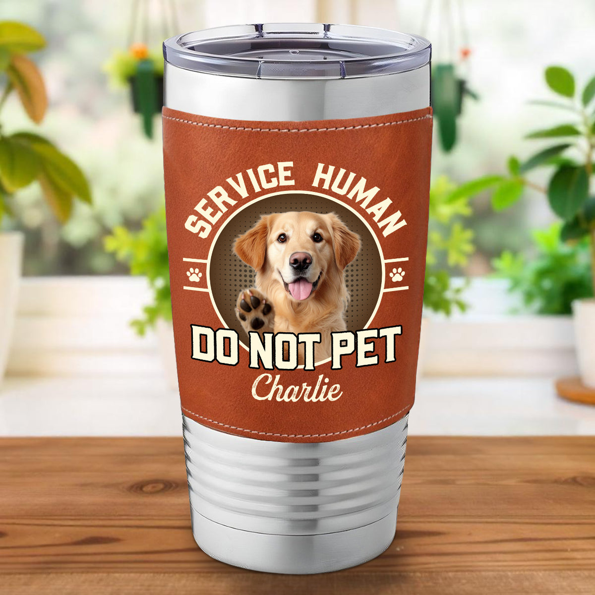 Custom Photo Christmas Birthday Gifts For Dog Lovers • Service Human Logo Photo - Personalized Leather Tumbler