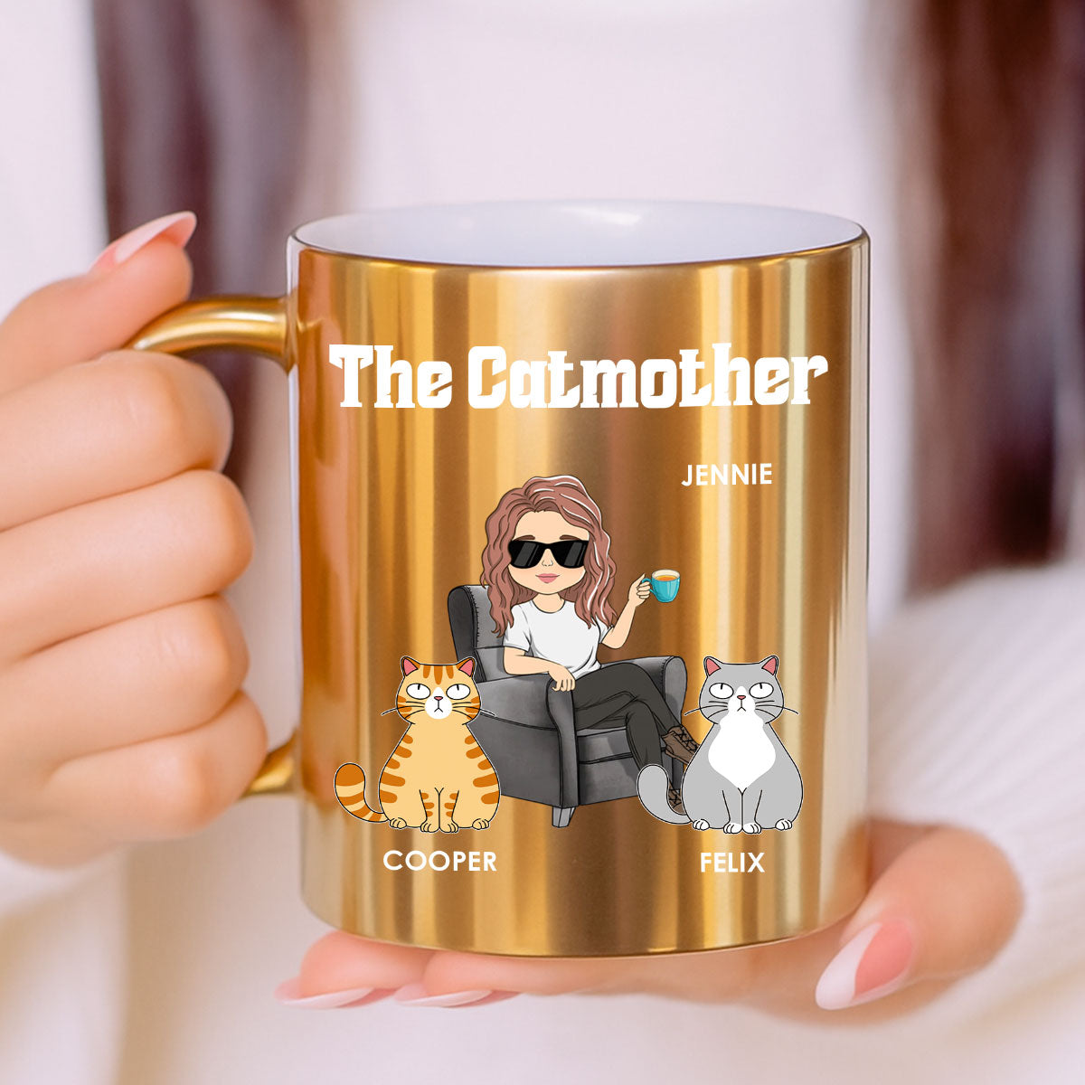 Custom Christmas Birthday Gifts For Cat Mom, Cat Lovers • The Catmother - Personalized Metallic Mug