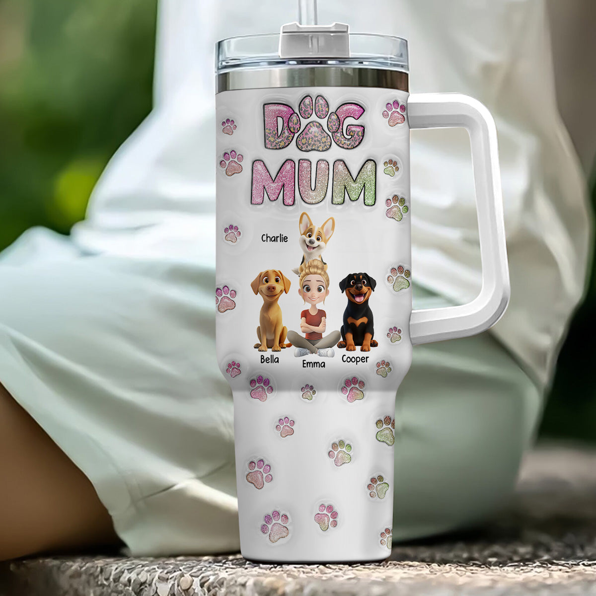 Custom Mother's day Birthday Gifts For Pet Mom, Pet Lovers • Dog Mom Lovely Chibi - Personalized 3D Inflated Effect Tumbler