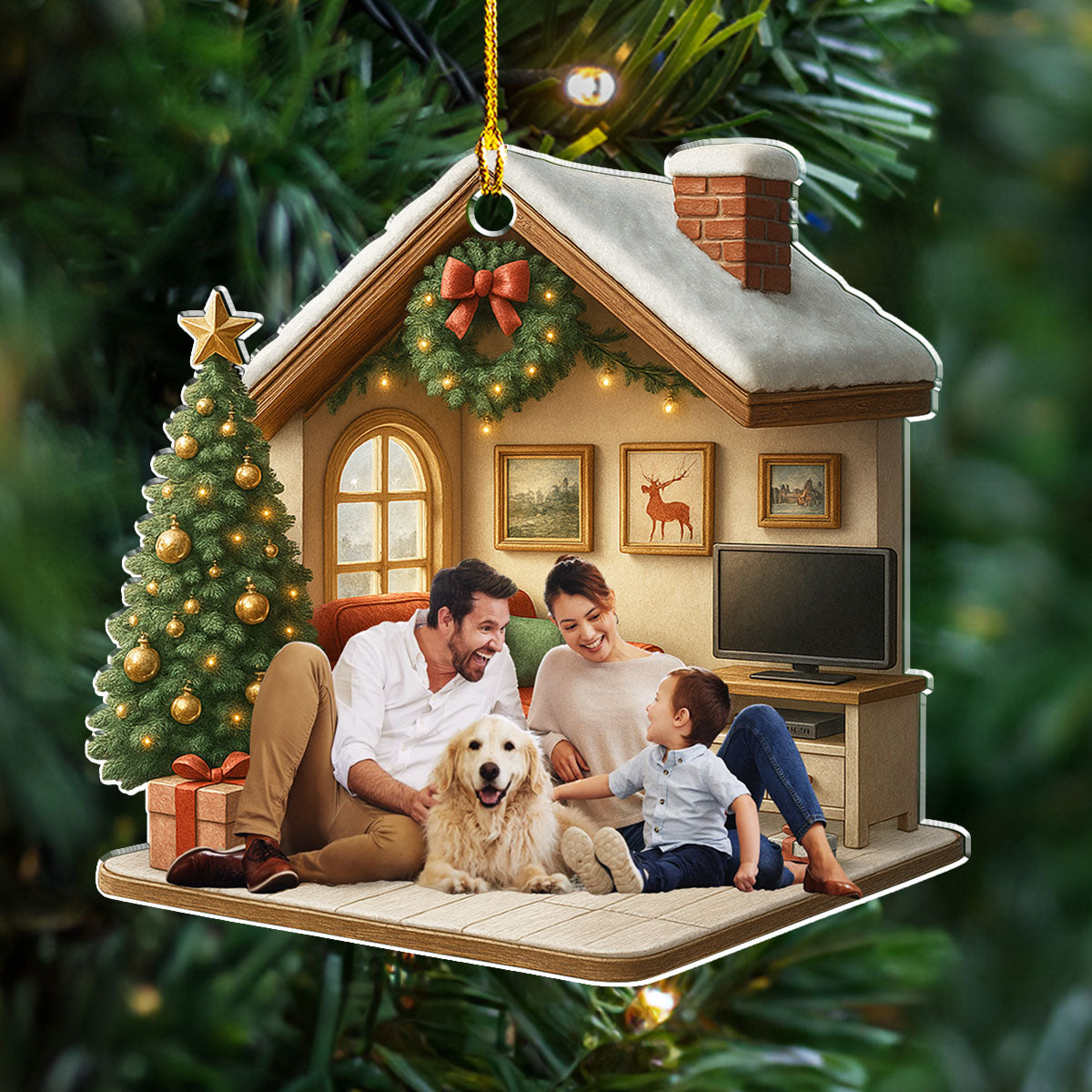 Under A Happy Roof Photo - Personalized 3D Effect Acrylic Ornament