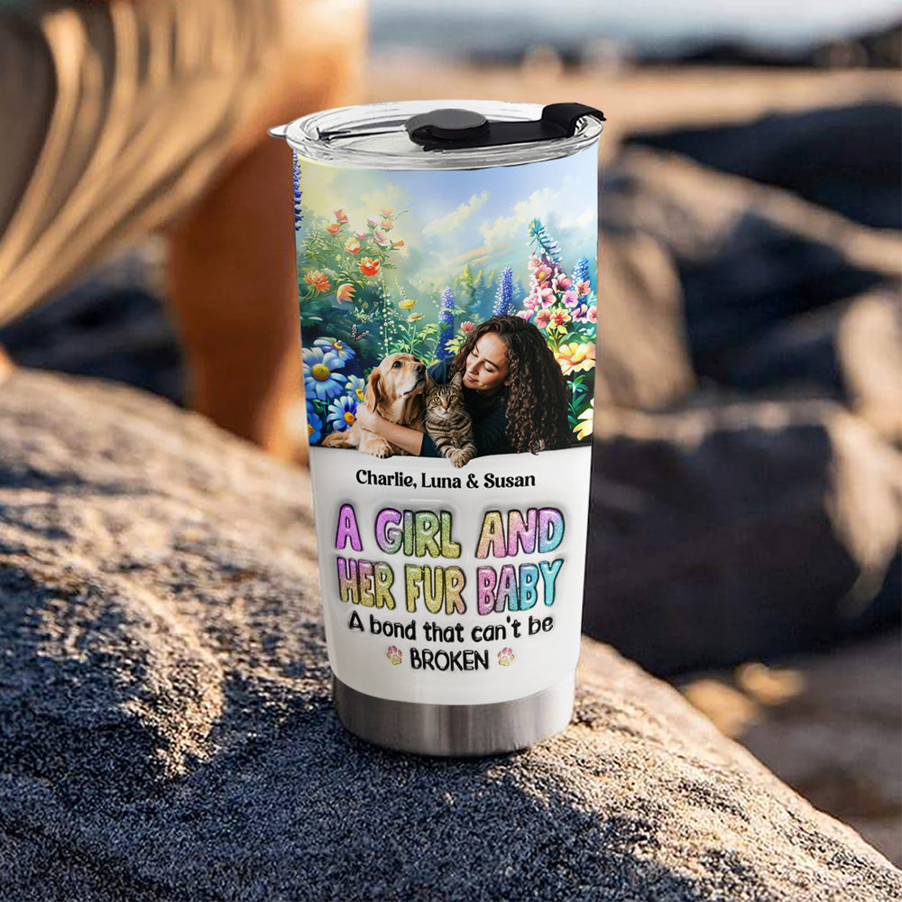 Custom Photo Christmas Birthday Gifts For Cat Mom, Cat Lovers • A Girl And Her Lovely Fur Baby Photo - Personalized 3D Inflated Effect Tumbler