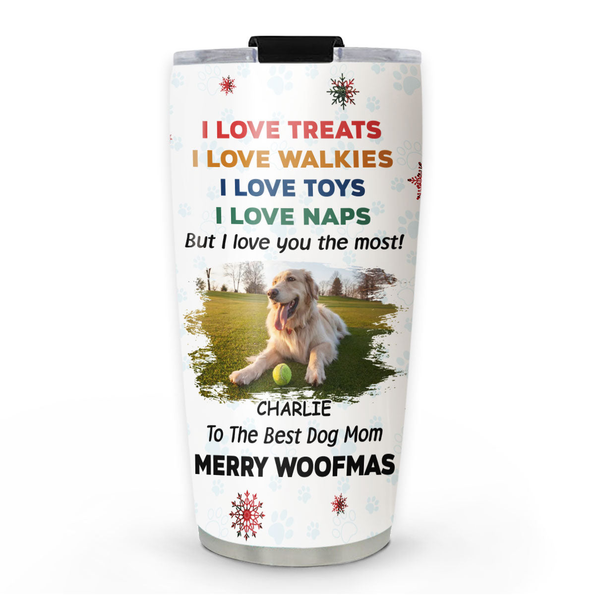 Custom Christmas Birthday Gifts For Dog Mom, Dog Lovers • Love You The Most Snow Ver Photo - Personalized Tumbler
