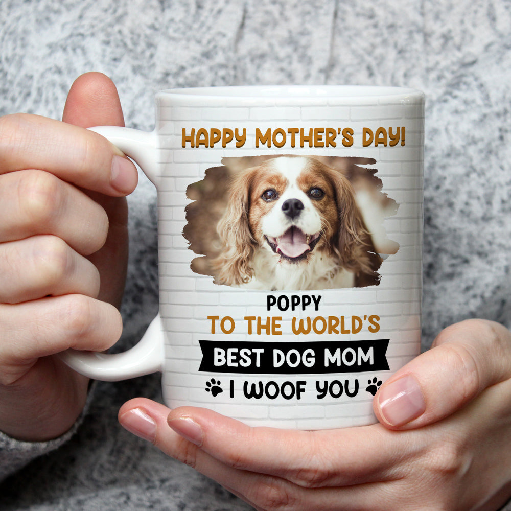 Custom Photo Mother's day Birthday Gifts For Dog Mom, Dog Lovers • I Woof You Mommy Photo - Personalized Coffee Mug