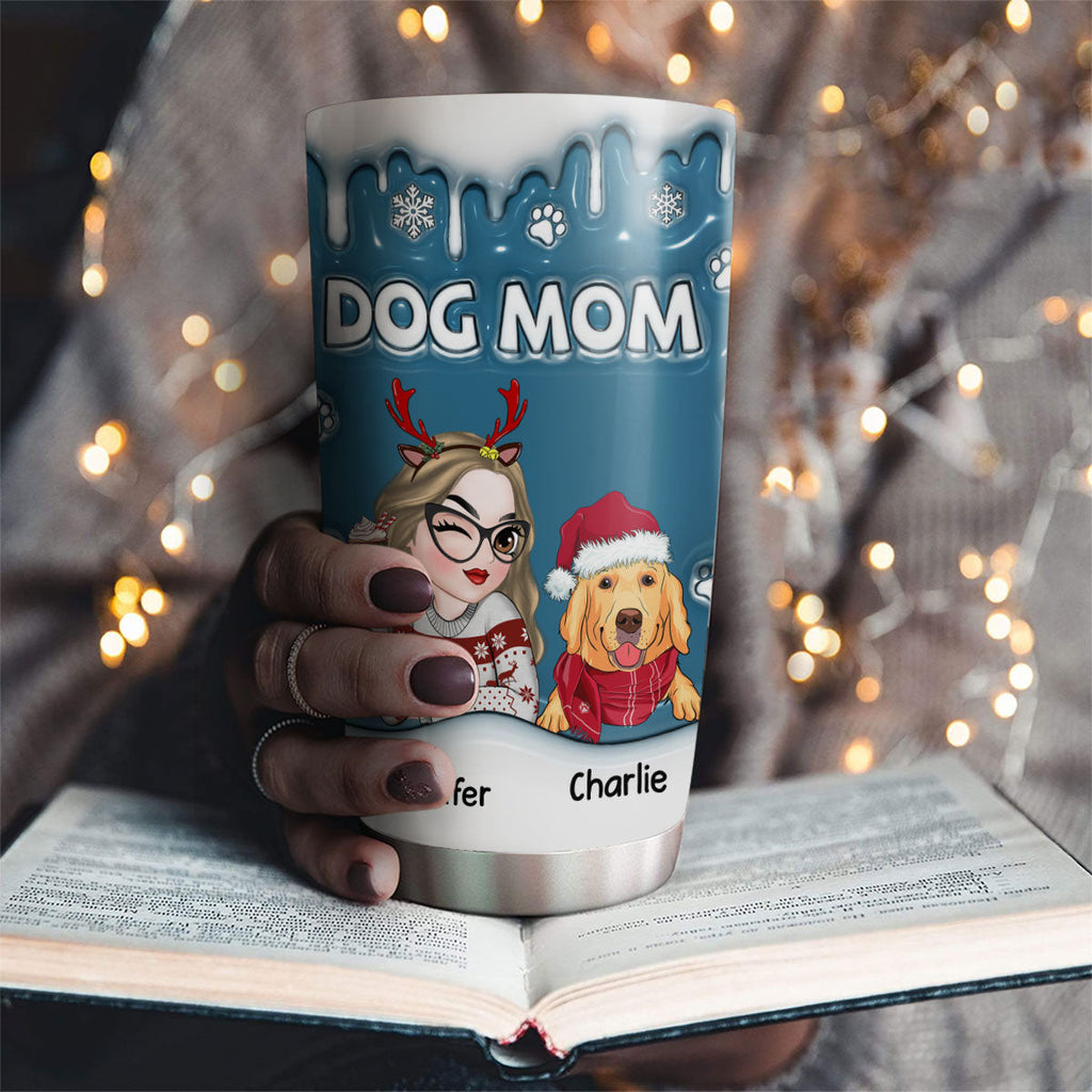 Custom Mother's day Birthday Gifts For Pet Mom, Pet Lovers • Christmas Mom Dad Of Dogs Ver 2 - Personalized 3D Inflated Effect Tumbler