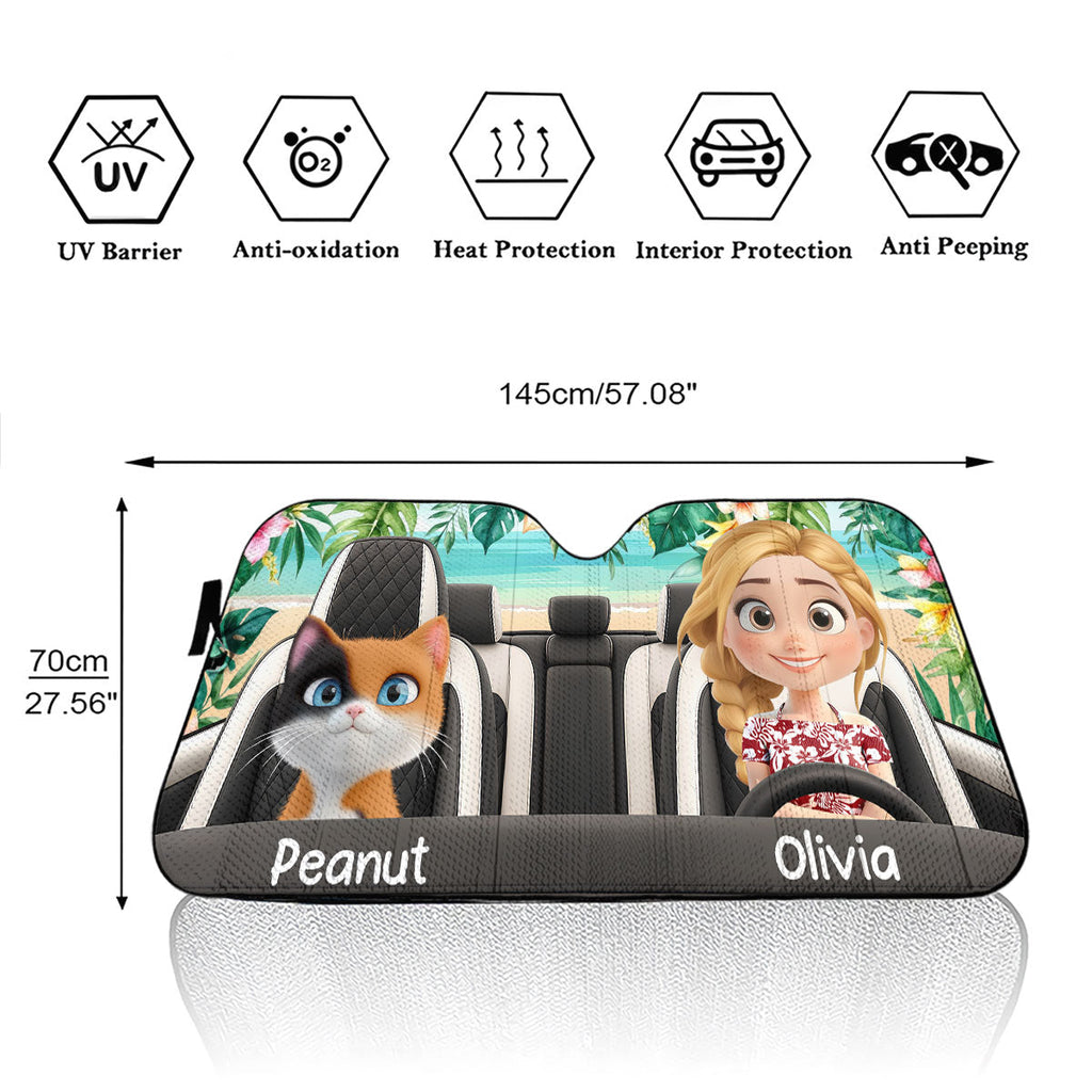 Custom Christmas Birthday Gifts Car Accessories for Cat Parents • Summer With My Cat - Personalized Car Sunshade