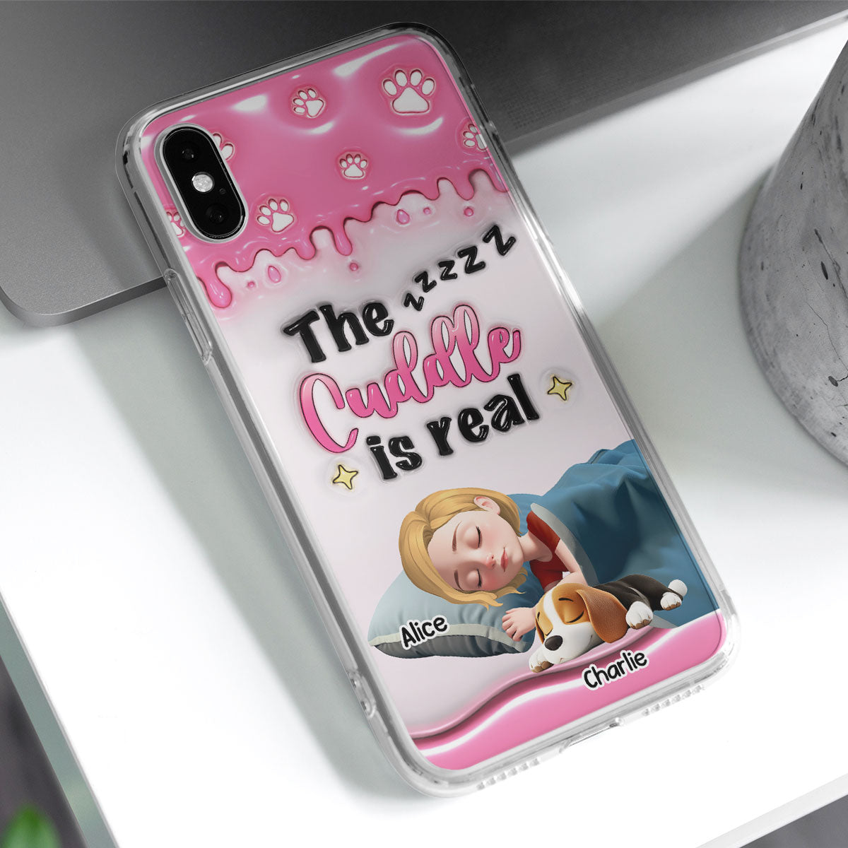 Happy With My Babies - Personalized 3D Inflated Effect Phone Case