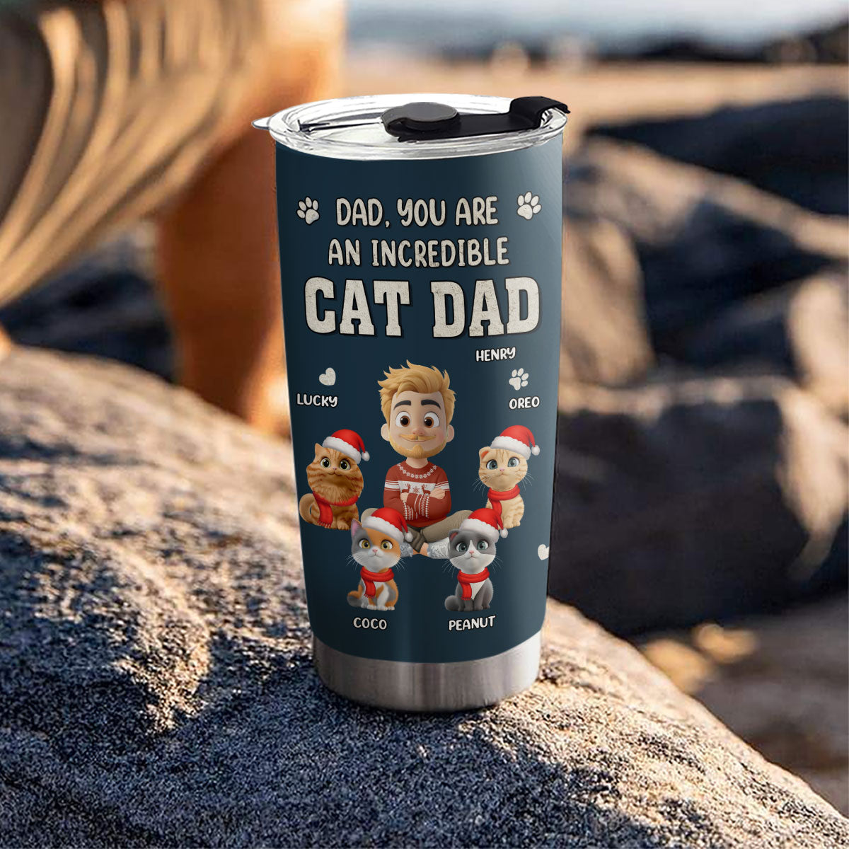 Custom Christmas Birthday Gifts For Cat Dad, Cat Lovers • Incredible Christmas Cat Dad - Personalized Tumbler