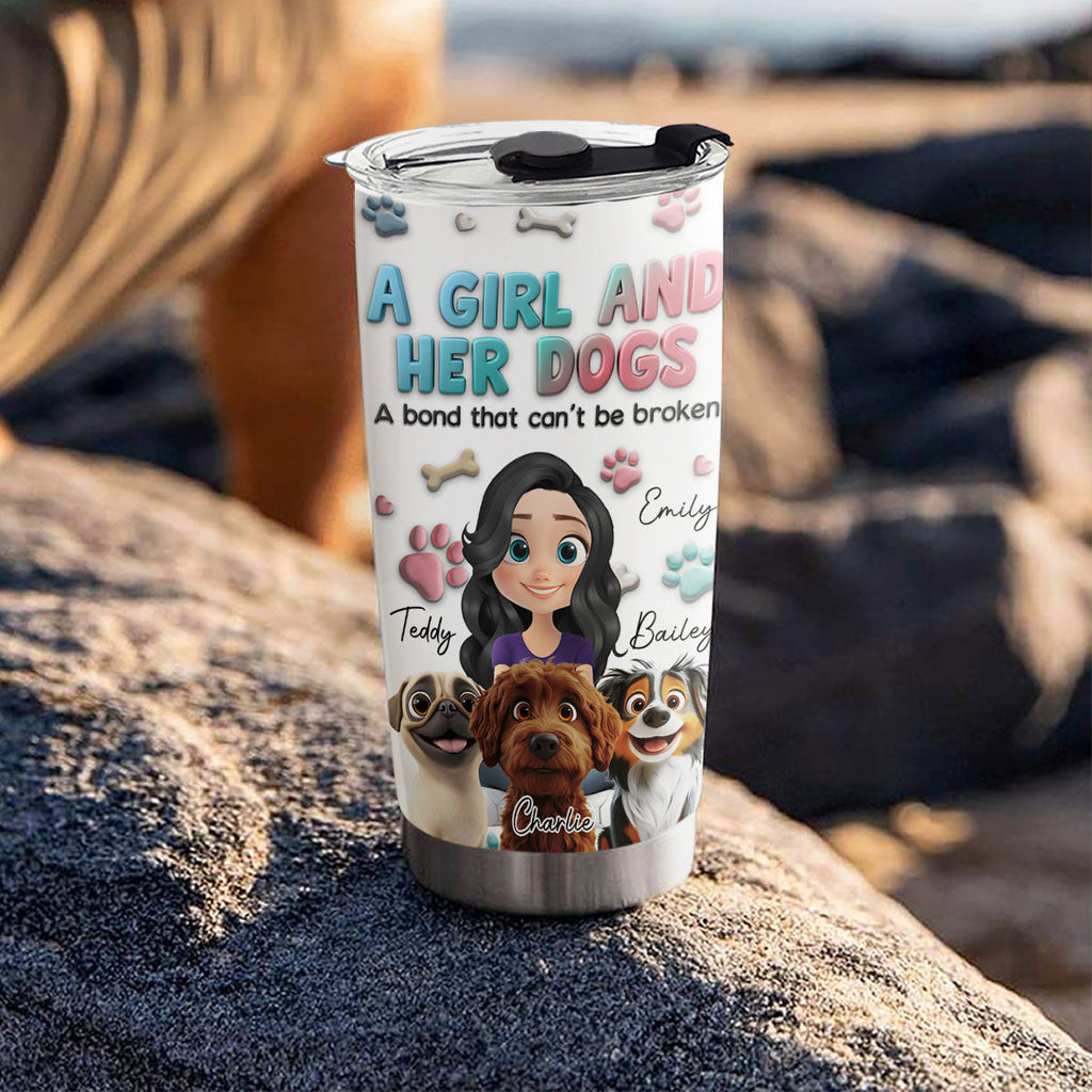 Custom Mother's day Birthday Gifts For Dog Mom, Dog Lovers • A Girl And Her Dog Cartoon - Personalized Tumbler