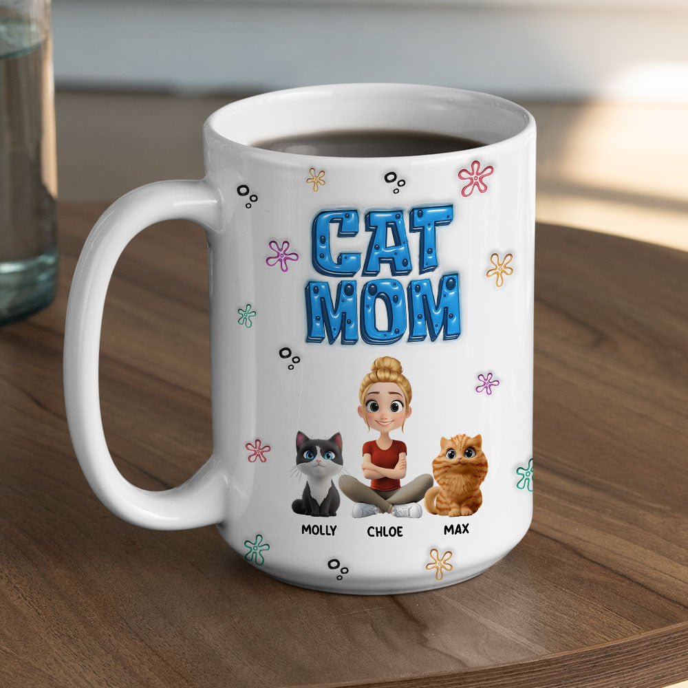 Custom Christmas Birthday Gifts For Cat Mom, Cat Lovers • Sponge Cat Mom - Personalized 3D Inflated Effect Mug