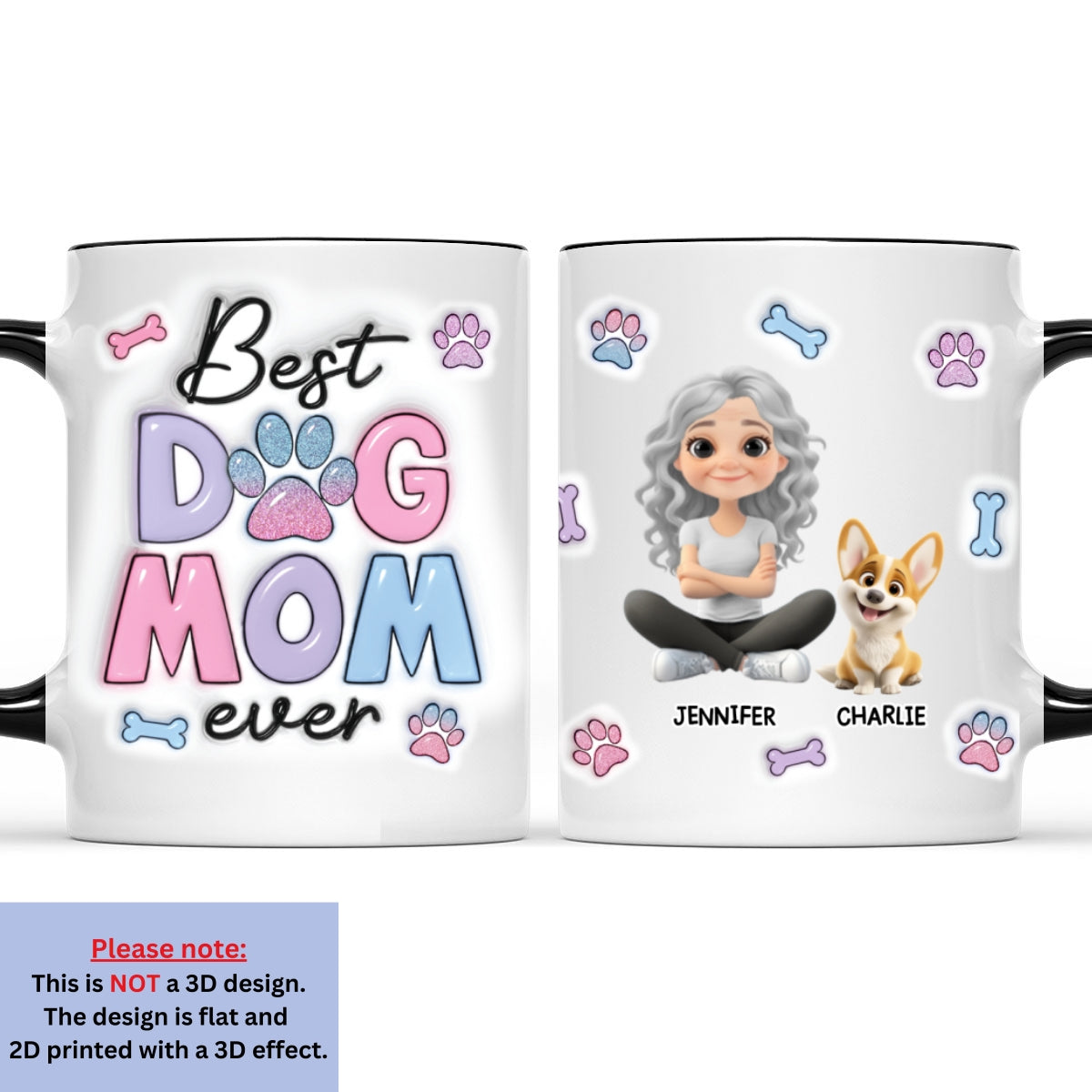 Custom Mother's day Birthday Gifts For Dog Mom, Dog Lovers • Best Dog Mom - Personalized 3D Inflated Effect Accent Mug