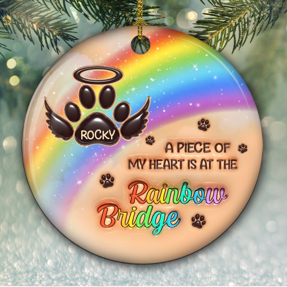 Custom Christmas Memorial Sympathy Gifts For Dogs, Cats • I Wish The Rainbow Bridge Had Visiting Hours - Personalized 3D Inflated Effect Ceramic Ornament