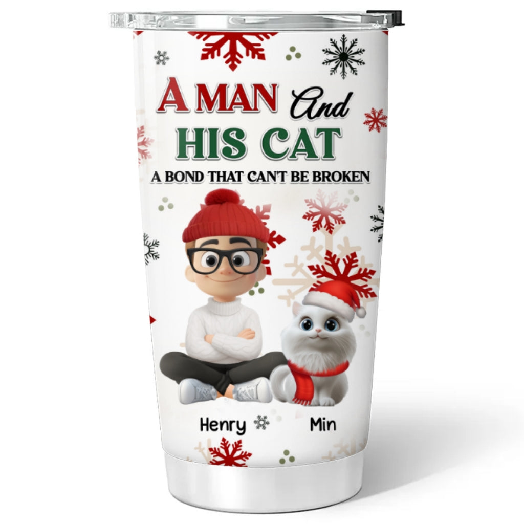 Custom Christmas Birthday Gifts For Cat Dad, Cat Lovers • A Man And His Cat Love Christmas - Personalized Tumbler