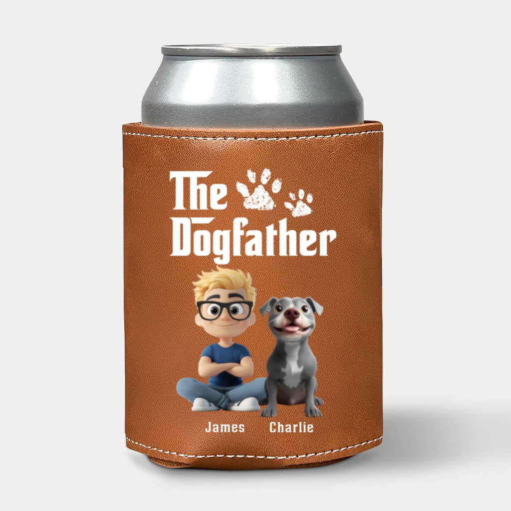 Cool Dog Father - Personalized Leather Can Cooler Holder