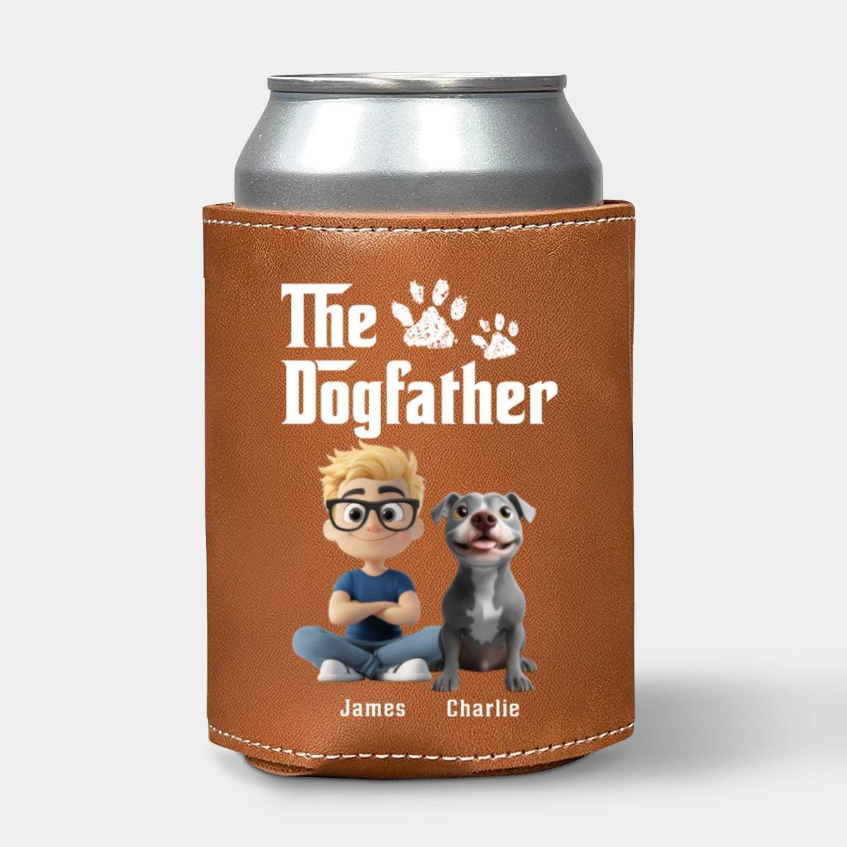 Cool Dog Father - Personalized Leather Can Cooler Holder