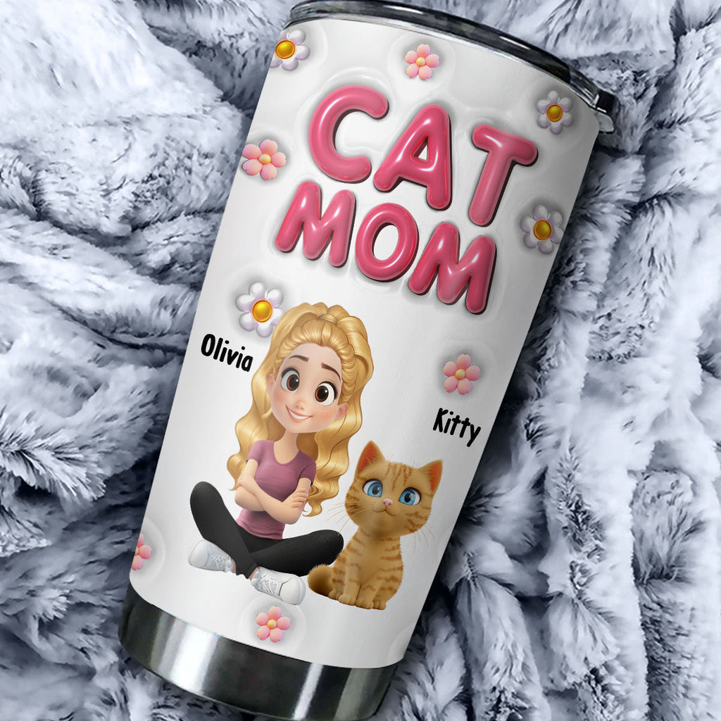 Custom Mother's day Birthday Gifts For Cat Mom, Cat Lovers • Cat Mom Bubble - Personalized 3D Inflated Effect Tumbler