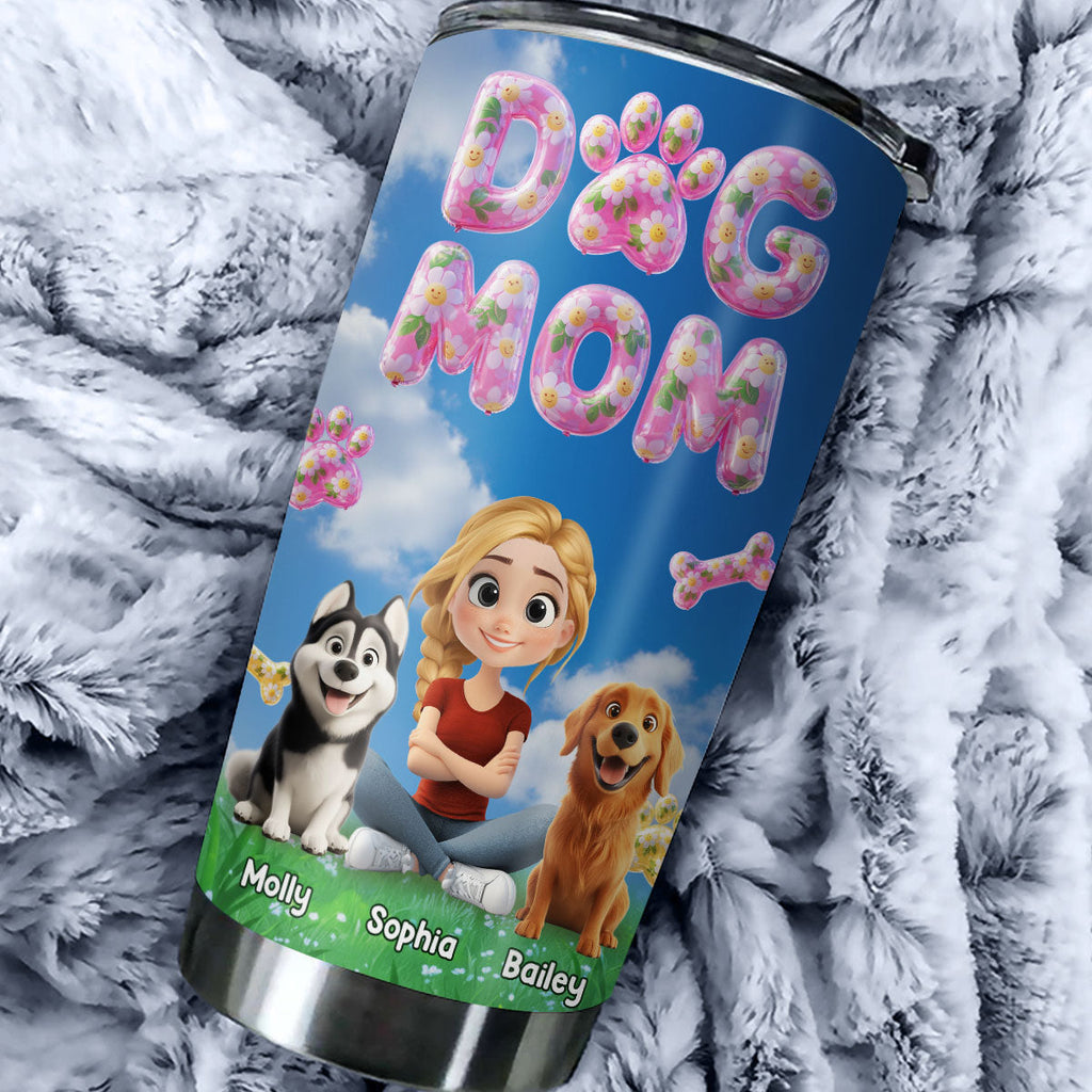 Custom Christmas Birthday Gifts For Dog Mom, Dog Lovers • Bubble Chibi Dog Mom - Personalized 3D Effect Tumbler