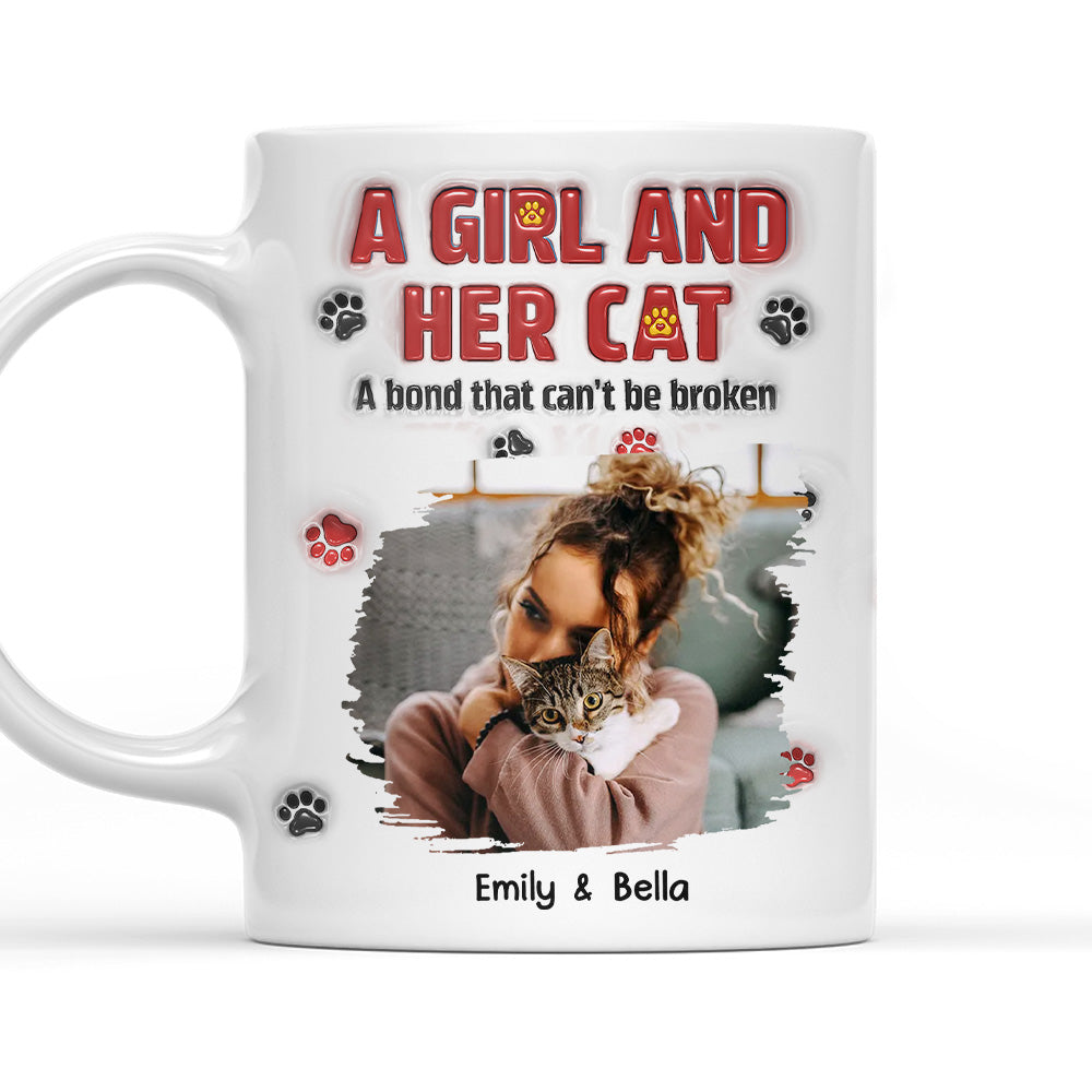 Custom Photo Christmas Birthday Gifts For Cat Mom, Cat Lovers • A Girl And Her Cat Version 2 Photo - Personalized 3D Inflated Effect Mug