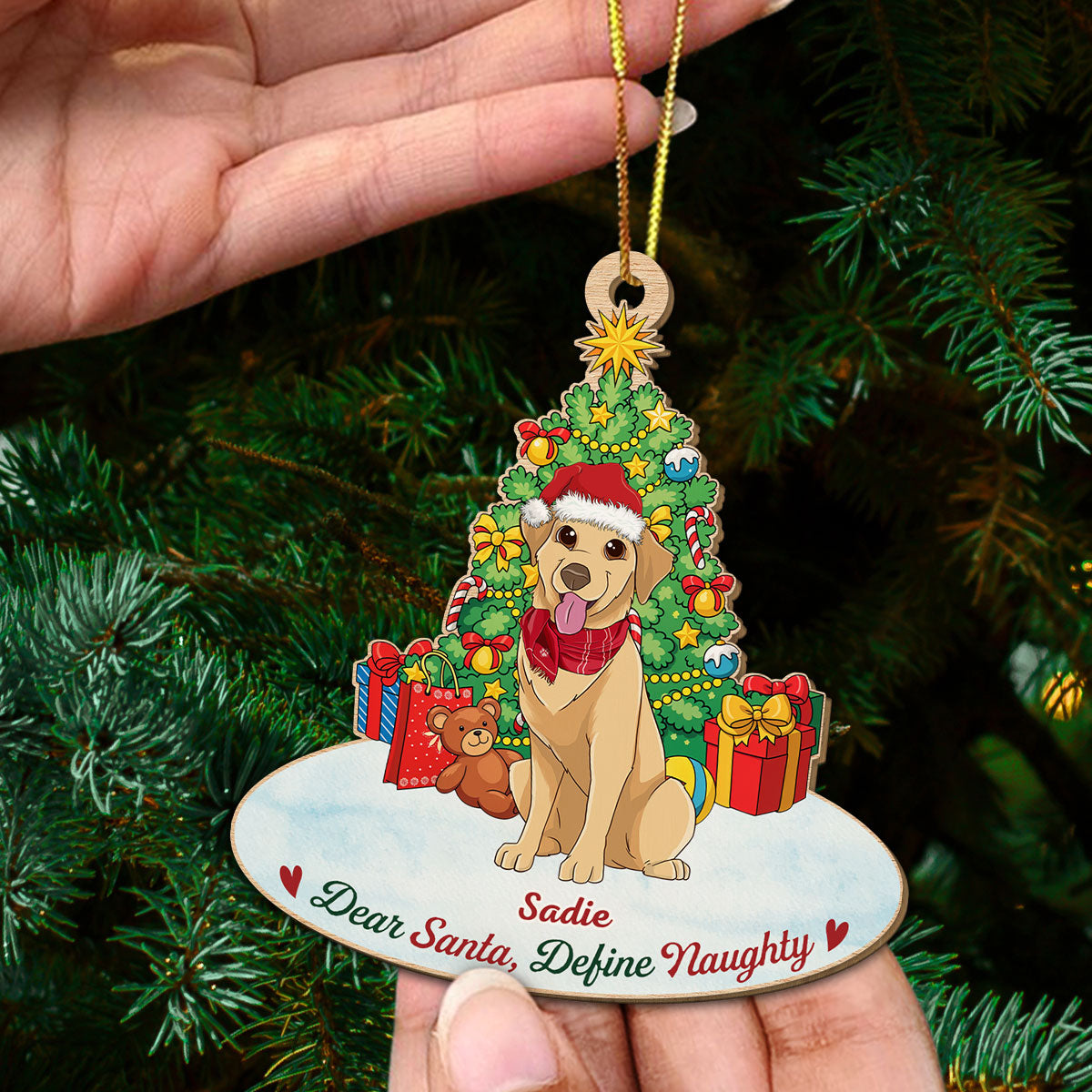 Define Naughty Dog - Personalized Wood Ornament