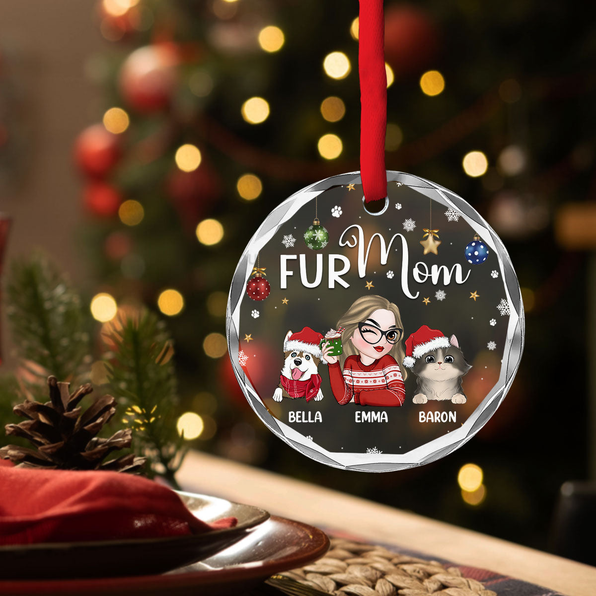 Fur Mom - Personalized Glass Ornament