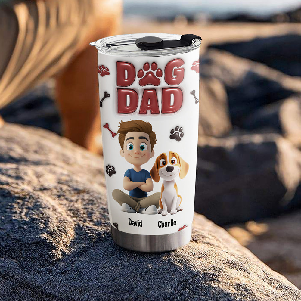Custom Christmas Birthday Gifts For Dog Dad, Dog Lovers • Handsome Dog Daddy - Personalized 3D Inflated Effect Tumbler