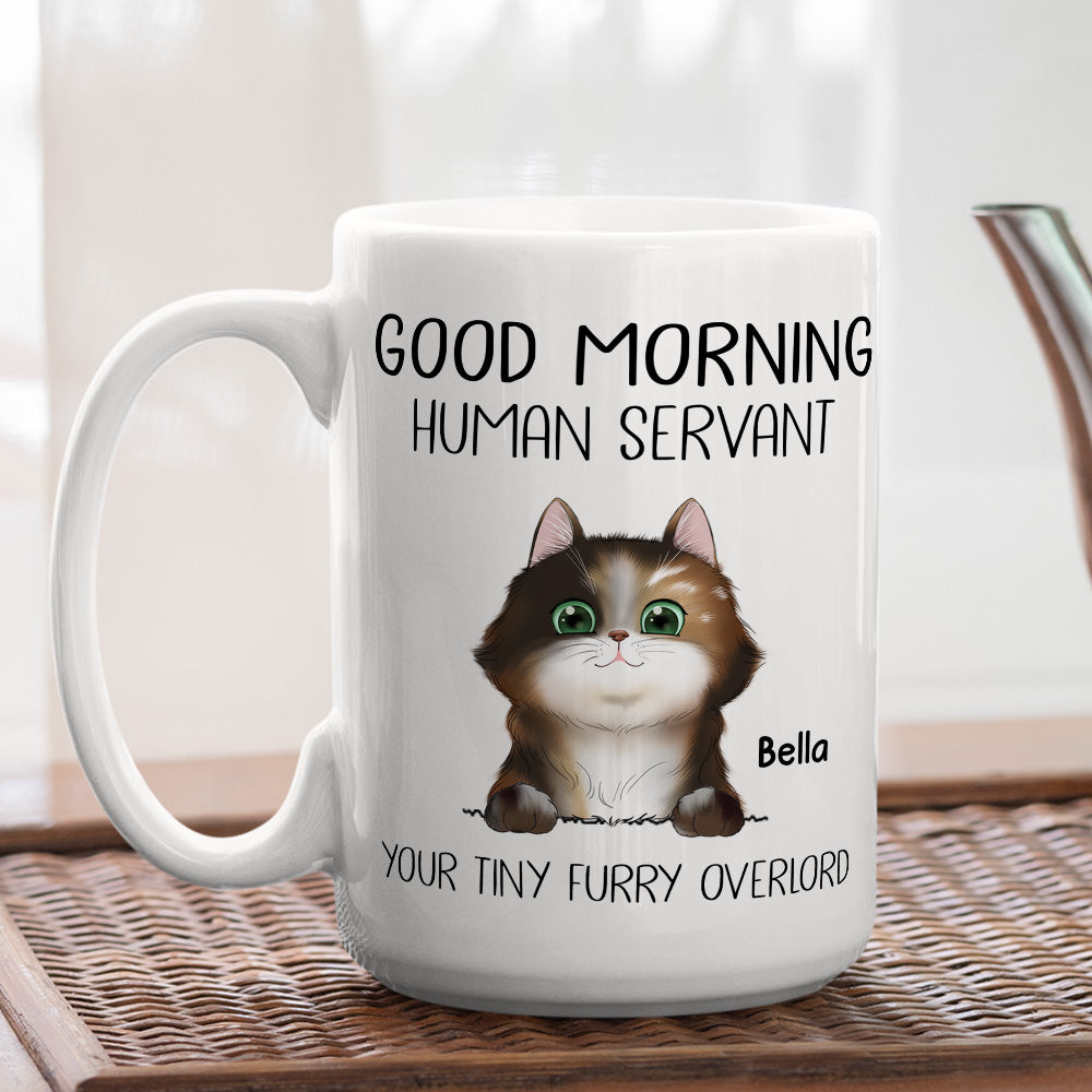 Custom Mother's day Birthday Gifts For Cat Mom, Cat Lovers • Good Morning Human Servant - Personalized Coffee Mug