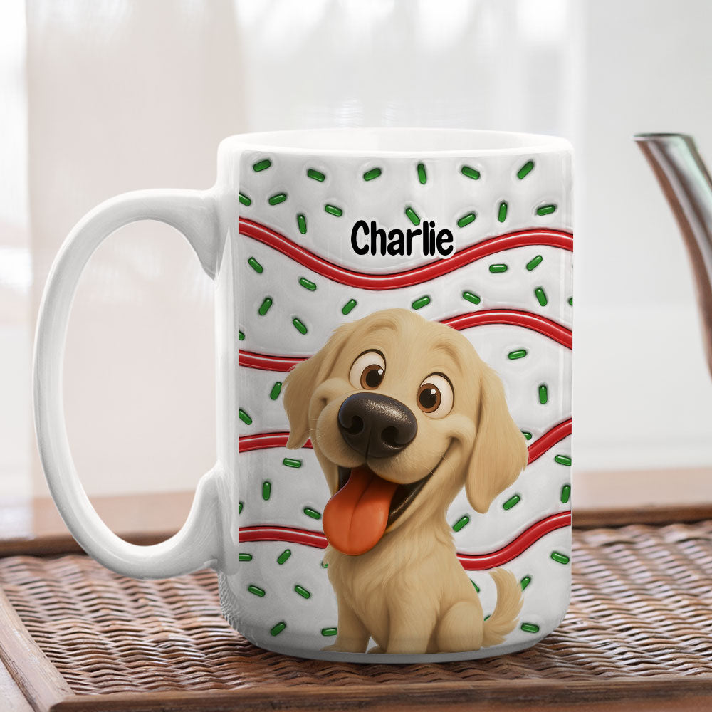Custom Christmas Birthday Gifts For Dog Lovers • Dog And Cake Cartoon - Personalized 3D Inflated Effect Mug