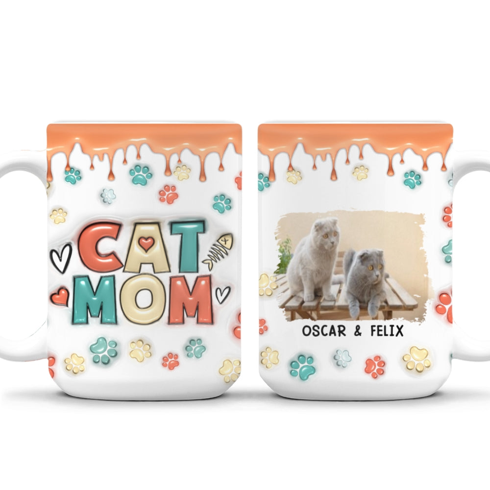 Custom Photo Mother's day Birthday Gifts For Cat Mom, Cat Lovers • Mom Of Cats Version 2 Photo - Personalized 3D Inflated Effect Mug